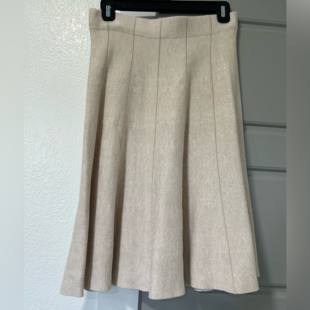 NIC+ZOE Beige Textured Flirty MIDI Skirt